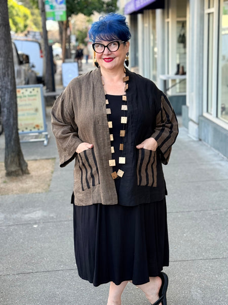 Alembika Linen Stripe Jacket-Terra