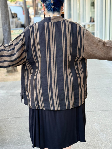 Alembika Linen Stripe Jacket-Terra