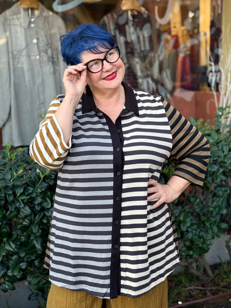 Alembika Urban Rally Stripes Color Block Button Down