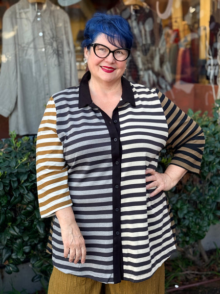 Alembika Urban Rally Stripes Color Block Button Down