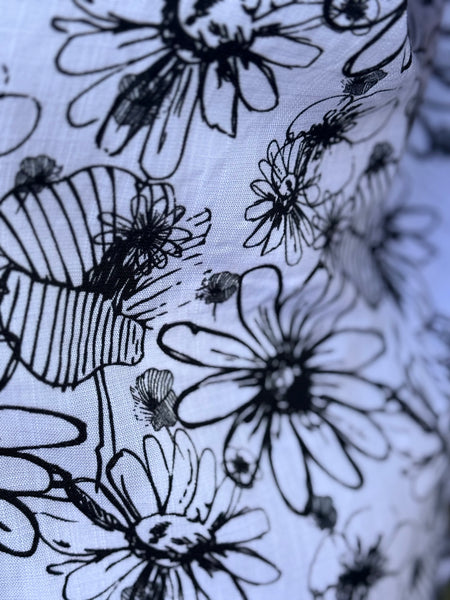 Blue Sky Bamboo Linen Lorine Blouse-Black/White Sketch