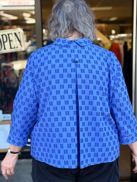 Niche Twin Button Blouse-Blue Chess Cotton