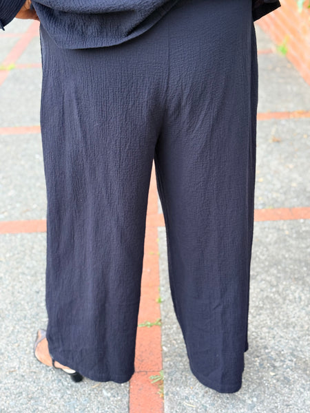 Eileen Fisher Cotton Doubleweave Wide Leg Pant-Black