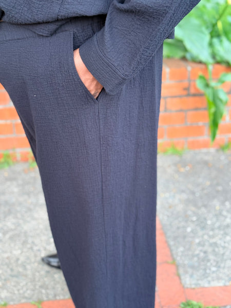 Eileen Fisher Cotton Doubleweave Wide Leg Pant-Black