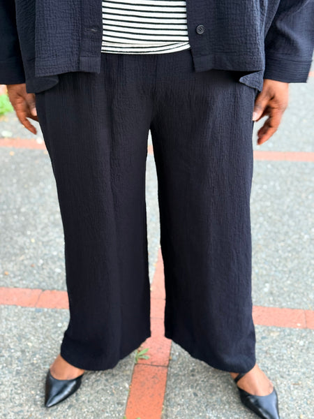 Eileen Fisher Cotton Doubleweave Wide Leg Pant-Black