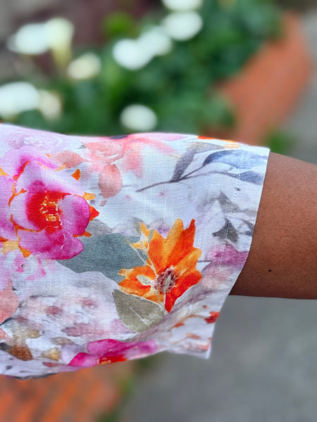 Blue Sky Linen Bamboo Liza Top-Pink Bouquet