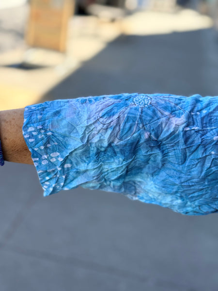 Shana Crinkle V-Neck-Turq Floral