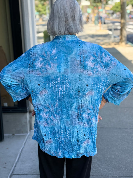 Shana Crinkle V-Neck-Turq Floral