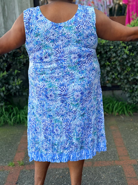 Shana Crinkle V-Neck Rouched Tank Dress-Blue Flower