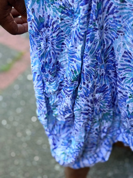 Shana Crinkle V-Neck Rouched Tank Dress-Blue Flower