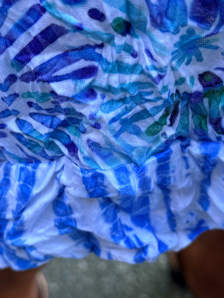 Shana Crinkle V-Neck Rouched Tank Dress-Blue Flower