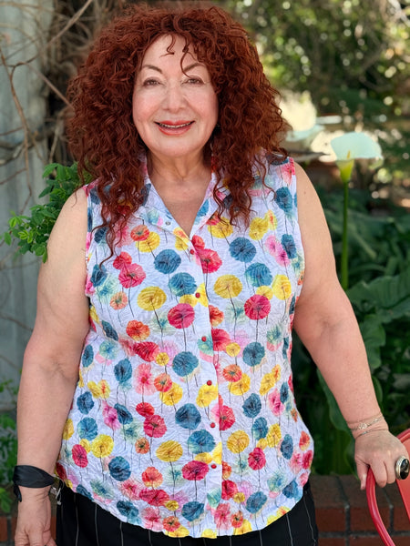 Shana Crinkle Snap Front Collar Shirt-Floral