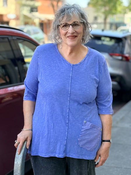 Jess and Jane Cotton Slub V-Neck with Cotton Pocket-Pacific