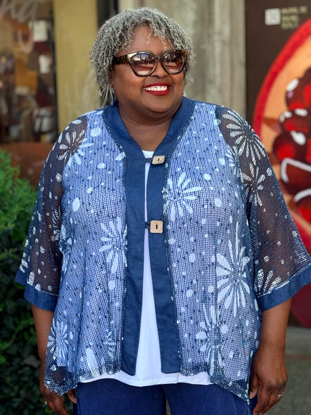 Jess and Jane Cotton Mesh Print Cardigan-Evangeline