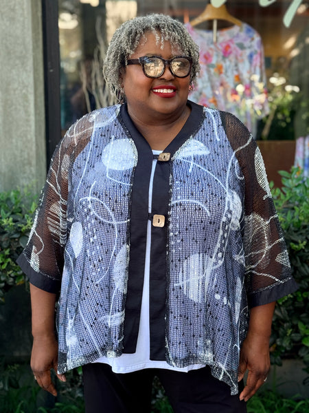 Jess and Jane Cotton Mesh Print Cardigan-Canvas