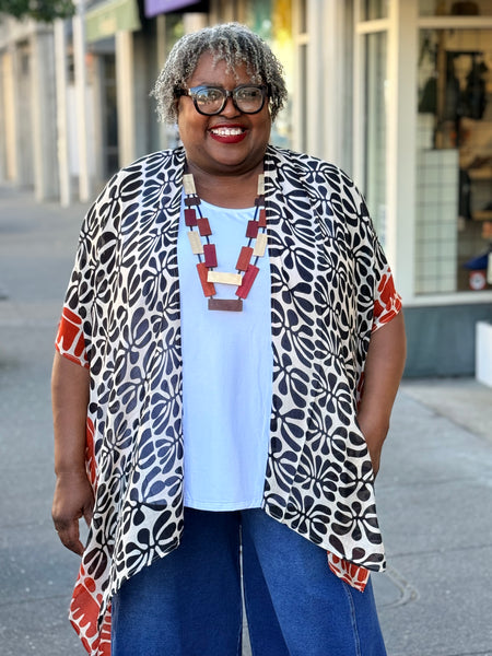 Vivante Print Open Kimono-Black