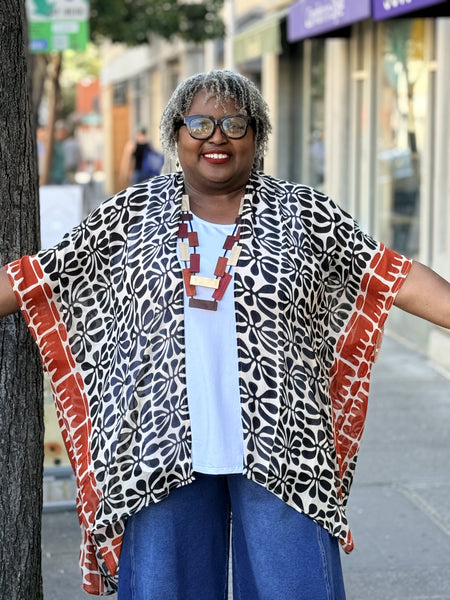 Vivante Print Open Kimono-Black