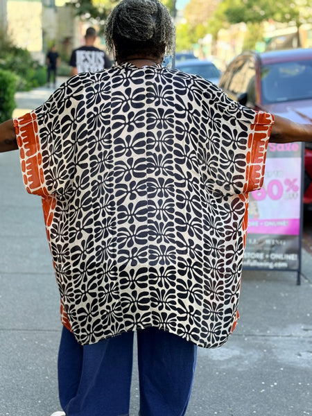 Vivante Print Open Kimono-Black