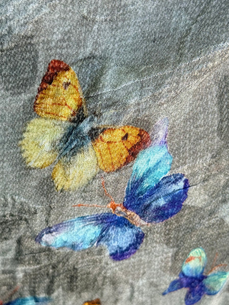 Citron Cap Sleeve Silk Blouse- Swarm of Butterflies