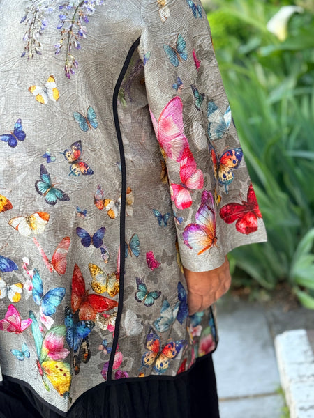 Citron Mandarin Tuck Shirt-Swarm of Butterflies
