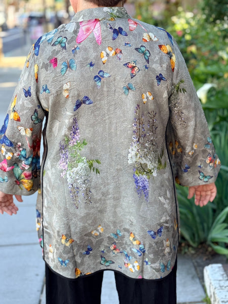 Citron Mandarin Tuck Shirt-Swarm of Butterflies