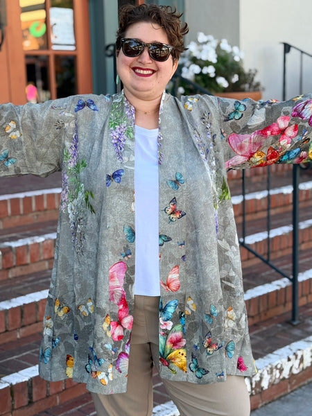 Citron Open Front Kimono-Swarm of Butterflies