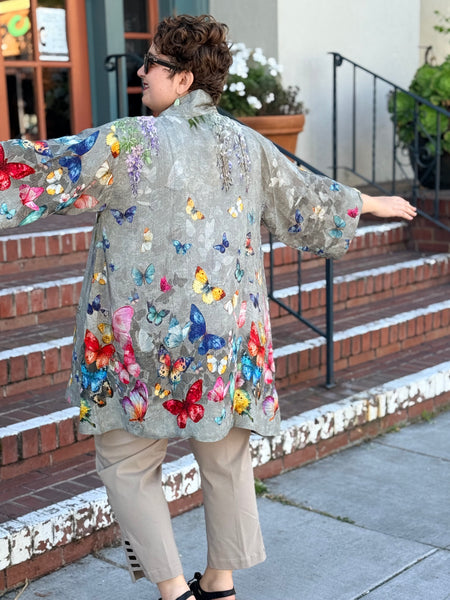 Citron Open Front Kimono-Swarm of Butterflies