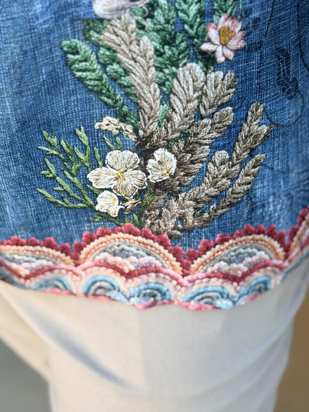 Citron Cap Sleeve Silk Blouse-Vintage Koi Embroidery