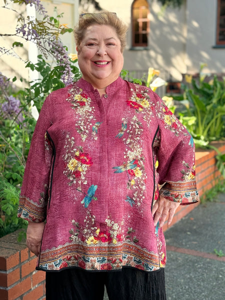 Citron Mandarin Tuck Shirt-Dragonflies and Waterlillies
