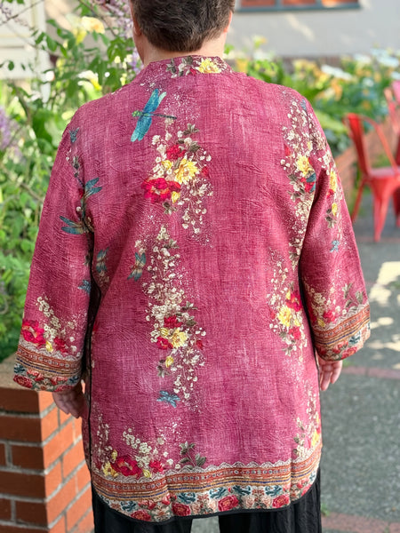 Citron Mandarin Tuck Shirt-Dragonflies and Waterlillies