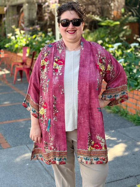 Citron Open Front Kimono-Dragonflies and Waterlilies