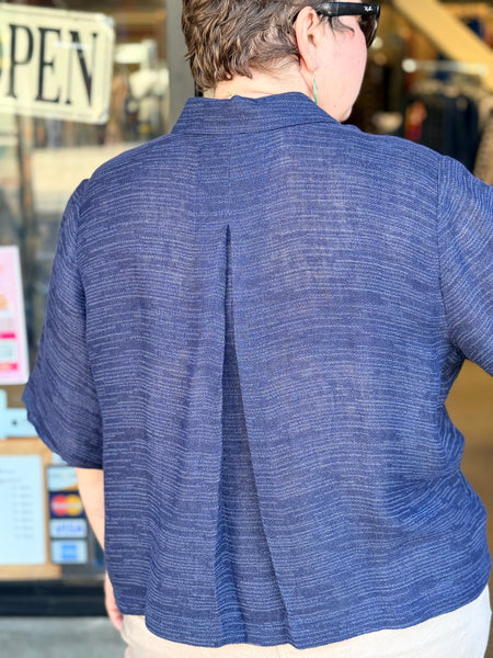 Eileen Fisher Linen Gauze Strata Classic Collar Shirt-Ink