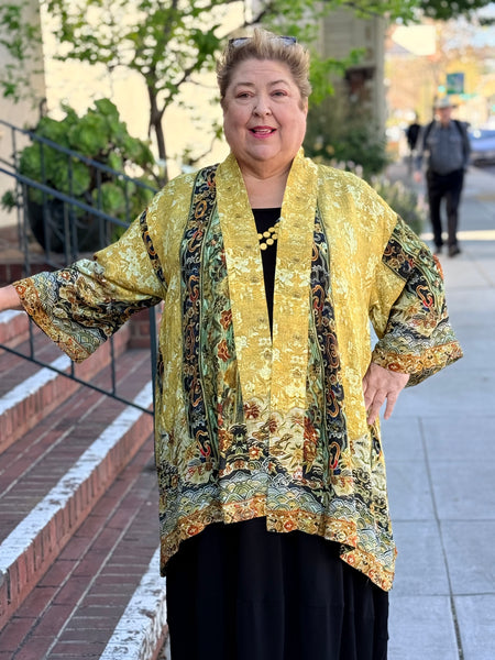 Citron Open Front Kimono-Embroidery from Antiquity
