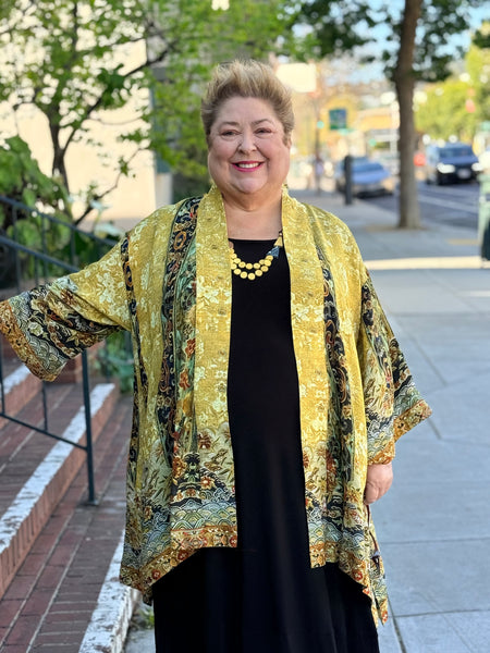 Citron Open Front Kimono-Embroidery from Antiquity