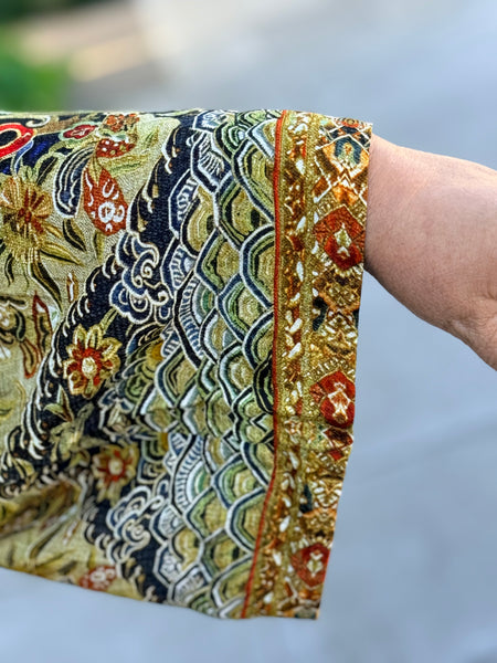 Citron Open Front Kimono-Embroidery from Antiquity