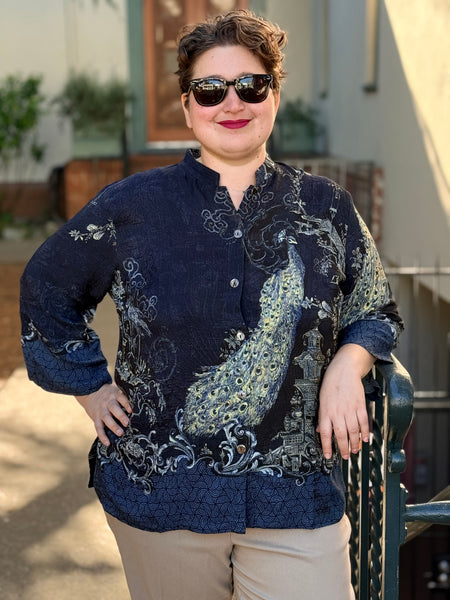 Citron 3/4 Mandarin Collar Blouse-Chinoserie Japan