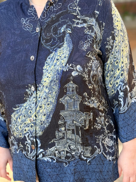Citron 3/4 Mandarin Collar Blouse-Chinoserie Japan