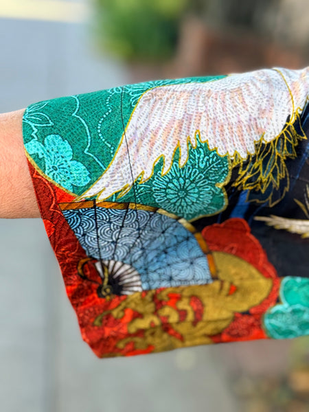Citron Open Front Kimono-Sun Wave Crane