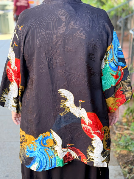 Citron Open Front Kimono-Sun Wave Crane