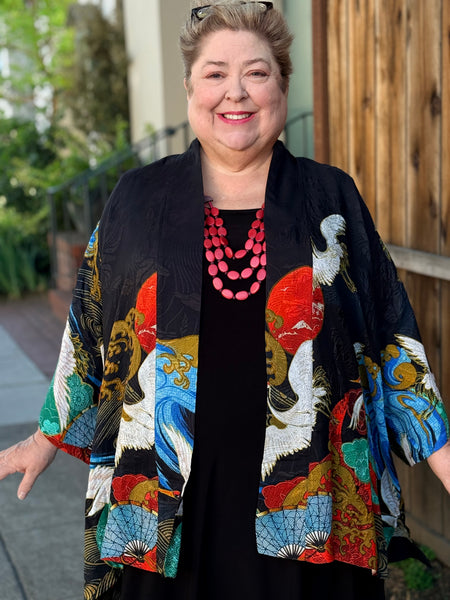 Citron Open Front Kimono-Sun Wave Crane