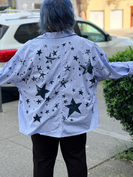 Paper Temples Naomi Button Down-Blue Stripe Stars