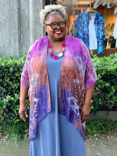 Spain in America Short Burnout Kimono-Magenta/Copper/Purple