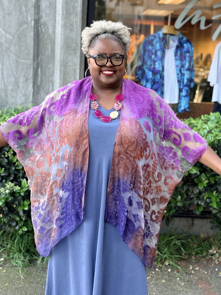 Spain in America Short Burnout Kimono-Magenta/Copper/Purple