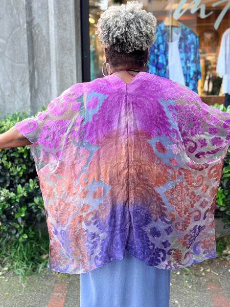 Spain in America Short Burnout Kimono-Magenta/Copper/Purple