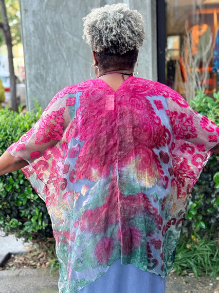 Spain in America Short Burnout Kimono-Garnet/Olive