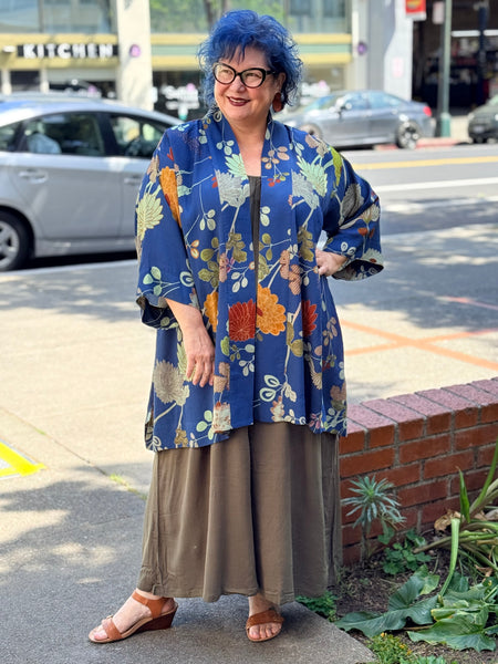 Citron Open Front Kimono-Garden in Blue