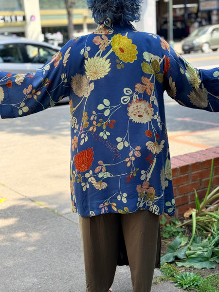 Citron Open Front Kimono-Garden in Blue