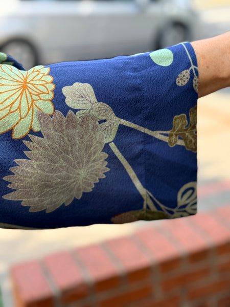 Citron Open Front Kimono-Garden in Blue
