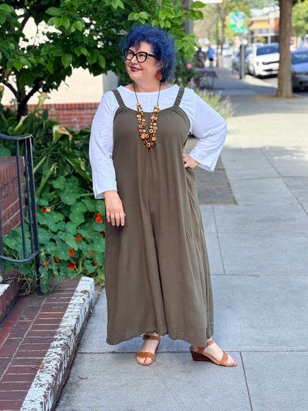 Blue Sky Linen Bamboo Joanna Jumpsuit-Khaki