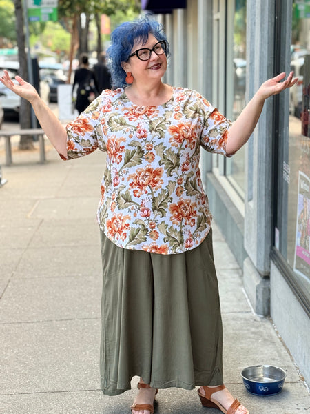 Blue Sky Linen Bamboo Liza Top-Khaki Tapestry